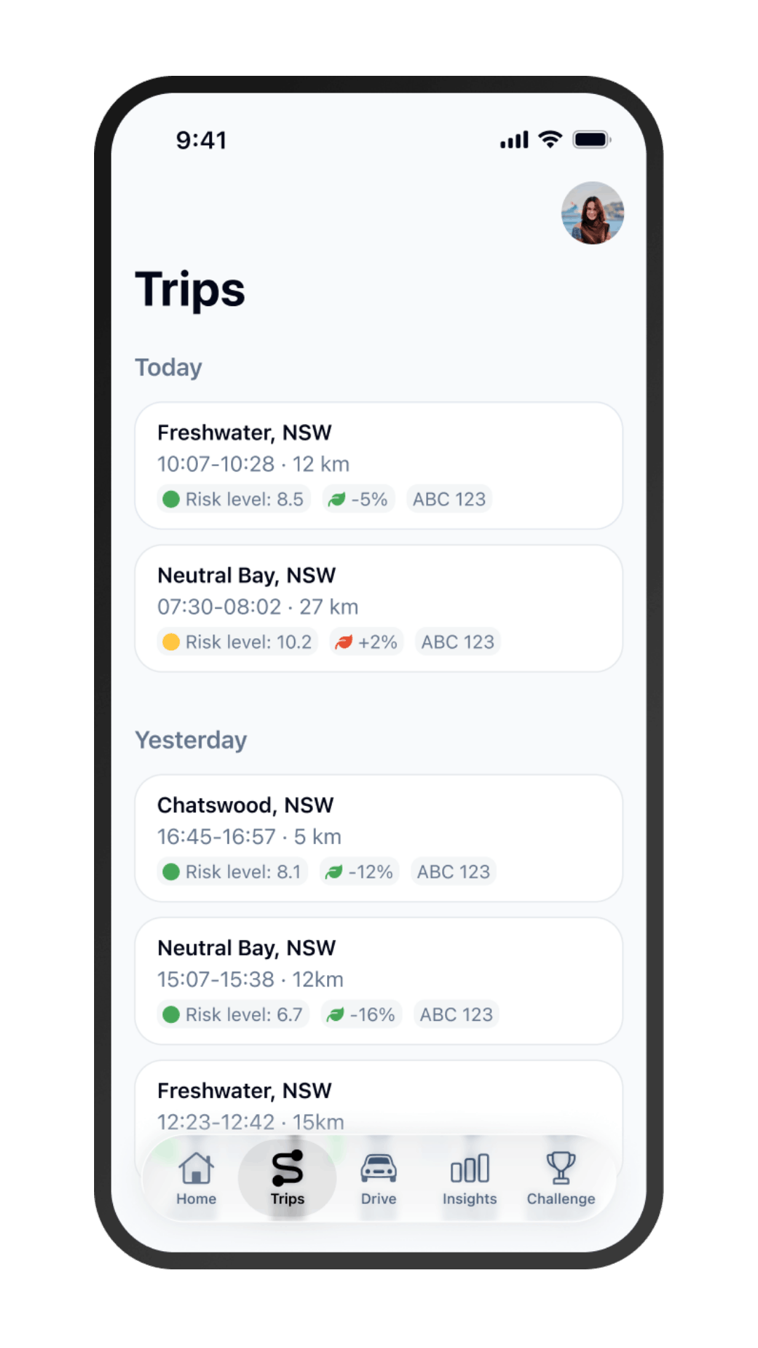 Image of Fuse Fleet Drive App - Trips screen